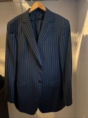 Z Zegna Dark Navy Blue - Teal Pinstripe Suit Jacket - EU 52 / US 42